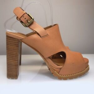 See By Chloe Slingback Leather Platform Sandal 39.5 Cognac Brown Lug Sole Chunky
